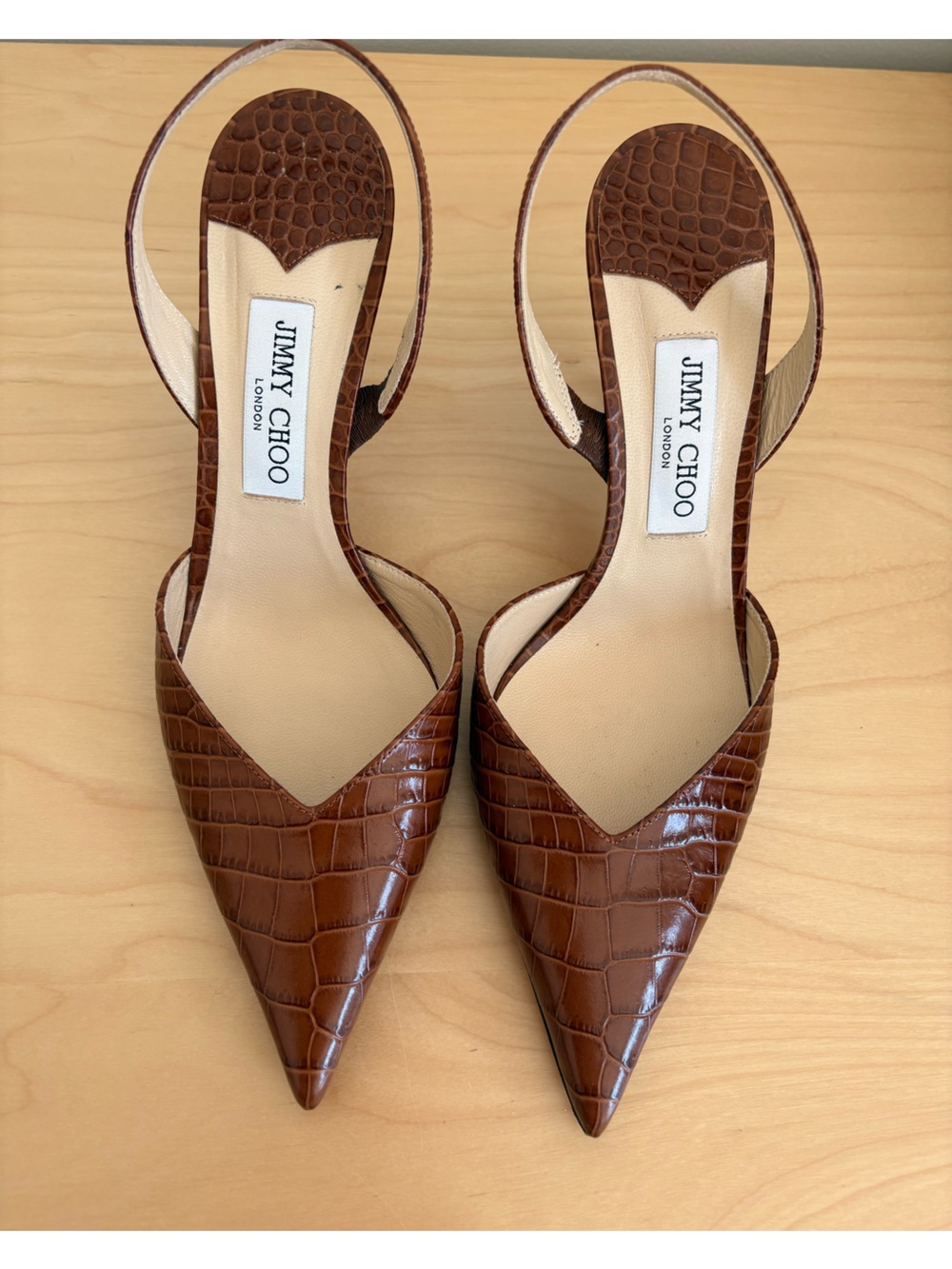 Jimmy Choo Brown Croc-Embossed Slingback Mules